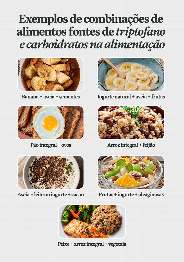 Alimentos fontes de triptofano e carboidratos na alimentação