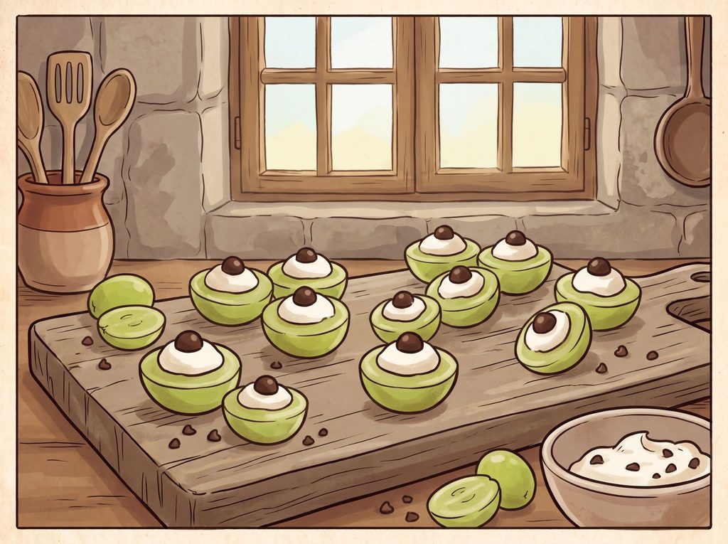 Na imagem, uma ilustração da receita de olhos de uva. 
